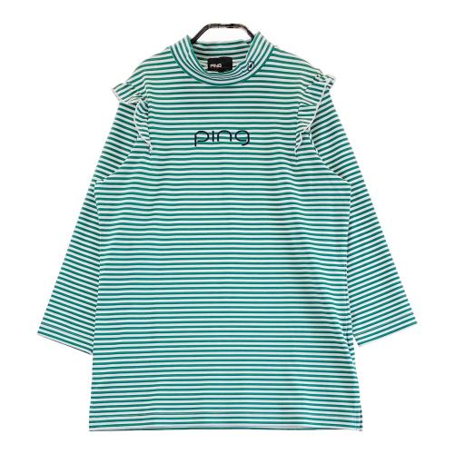 サイズ：LL PING ピン 2023年 ハイネック 七分袖Tシャツ ボーダー柄 グリーン系 [240101468875] ゴルフウェア レディース ストスト PING ピン 2023年 ハイネック 七分袖Tシャツ ボーダー柄