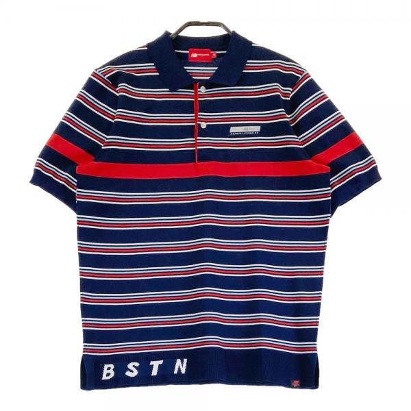サイズ：4 NEW BALANCE GOLF ニューバランス  半袖ポロシャツ ボーダー柄 ネイビー系 [240101468939] ゴルフウェア メンズ ストスト NEW BALANCE GOLF ニューバランス 半袖ポロシャツ ボーダー柄