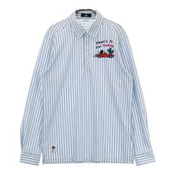 サイズ：L MUNSING WEAR マンシングウェア  長袖ポロシャツ ボタンダウン 総柄 ブルー系 [240101423973] ゴルフウェア メンズ ストスト MUNSING WEAR マンシングウェア 長袖ポロシャツ ボタンダウン