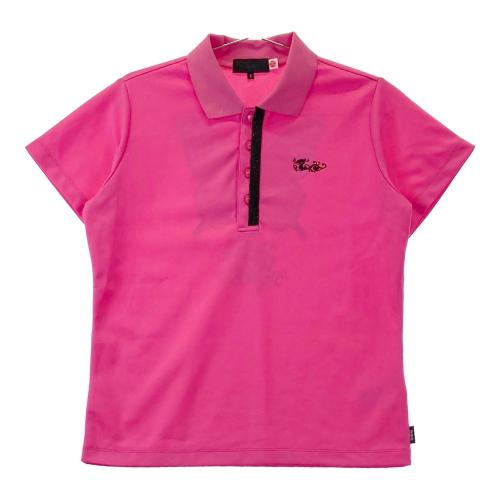 サイズ：2 DANCE WITH DRAGON ダンスウィズドラゴン  半袖モックネックTシャツ ボーダー ピンク系 [240101416012] ゴルフウェア レディース ストスト DANCE WITH DRAGON ダンスウィズドラゴン 半袖モックネックT