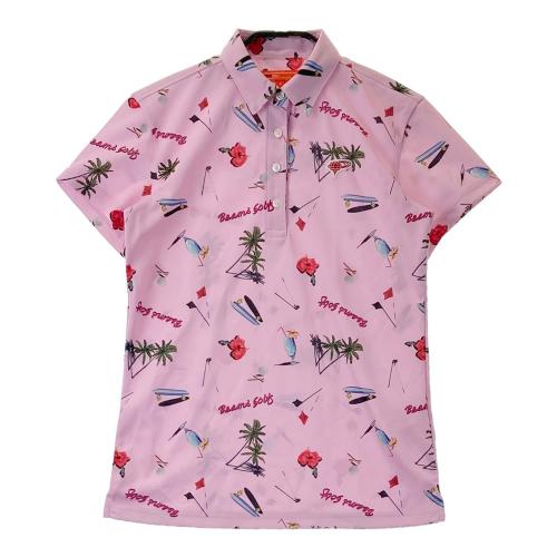 BEAMS GOLF ビームスゴルフ 半袖ポロシャツ 総柄 ネイビー系