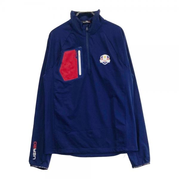 サイズ：S RLX ラルフローレン  裏起毛 ハーフジップ 長袖Tシャツ  ネイビー系 [240101472826] ゴルフウェア メンズ ストスト RLX ラルフローレン 裏起毛 ハーフジップ 長袖Tシャツ ネイビー