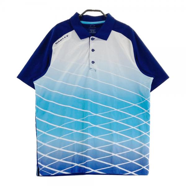 サイズ：XL OAKLEY オークリー 432534OJP 半袖ポロシャツ ロゴプリント 総柄 ブルー系 [240101472870] ゴルフウェア メンズ ストスト OAKLEY オークリー 432534OJP 半袖ポロシャツ ロゴプリント 総柄