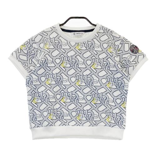 AND PER SE アンパスィ ハイネック 半袖Tシャツ 総柄 ホワイト系
