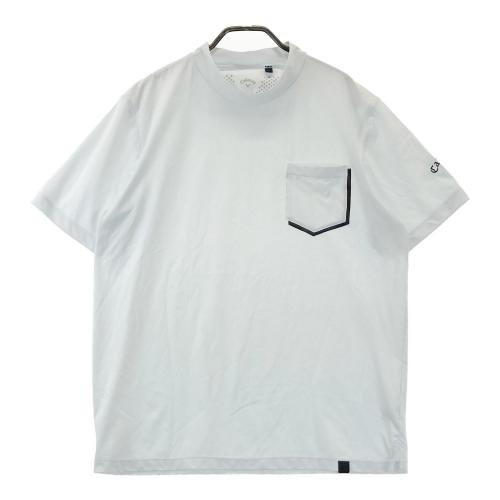 サイズ：L CALLAWAY キャロウェイ  モックネック半袖Tシャツ メッシュ ボーダー柄 ネイビー系 [240101410352] ゴルフウェア メンズ ストスト サイズ：L CALLAWAY キャロウェイ モックネック半袖Tシャツ