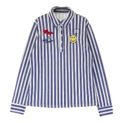 キスオンザグリーン★ストライプ ゴルフウェア ゴルフ 半袖 シャツ ストライプ / ニコちゃん刺繍付きモノトーン