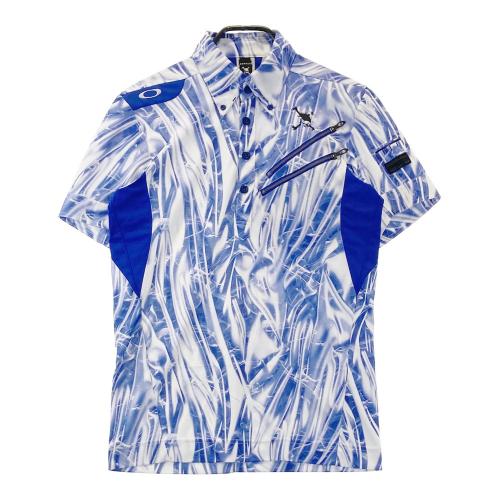 美品/廃番【オークリー】ゴルフ スカル ロゴ 半袖ポロシャツ 総柄 M 黒×白 美品/廃番【オークリー】ゴルフ スカル ロゴ 半袖ポロシャツ 総