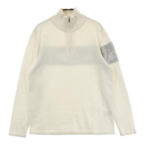 サイズ：O DESCENTE GOLF デサントゴルフ  ハーフジップ ニットセーター ボーダー柄 ホワイト系 [240101377223] ゴルフウェア メンズ ストスト DESCENTE GOLF デサントゴルフ ハーフジップ ニットセーター