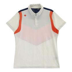 サイズ：M DESCENTE GOLF デサントゴルフ  半袖ポロシャツ  ホワイト系 [240101490397] ゴルフウェア メンズ ストスト DESCENTE GOLF デサントゴルフ 2022年モデル ハーフジップ