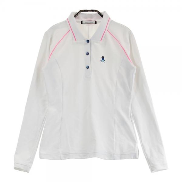 【美品】MARK&LONA ポロシャツ 長袖 ゴルフウェア レディース MARK&LONA マークアンドロナ 長袖ポロシャツ ホワイト系 サイズ