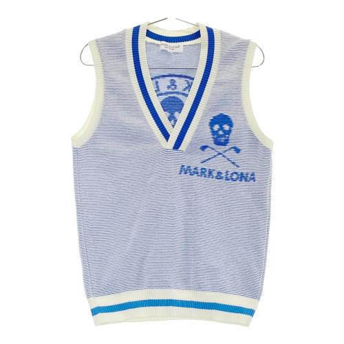 サイズ：M MARK&amp;LONA マークアンドロナ  ニットセーター 総柄 ブルー系 [240101359360] ゴルフウェア メンズ ストスト MARK&LONA マークアンドロナ ニットセーター 総柄 ブルー系
