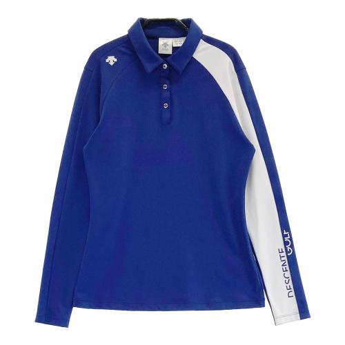 サイズ：M DESCENTE GOLF デサントゴルフ  ハーフジップ長袖ポロシャツ  ブルー系 [240101423432] ゴルフウェア レディース ストスト DESCENTE GOLF デサントゴルフ ハーフジップ長袖ポロシャツ