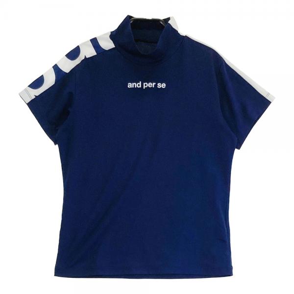 サイズ：L AND PER SE アンパスィ  ハイネック半袖Tシャツ  ネイビー系 [240101503784] ゴルフウェア レディース ストスト AND PER SE アンパスィ ハイネック 半袖Tシャツ ネイビー系