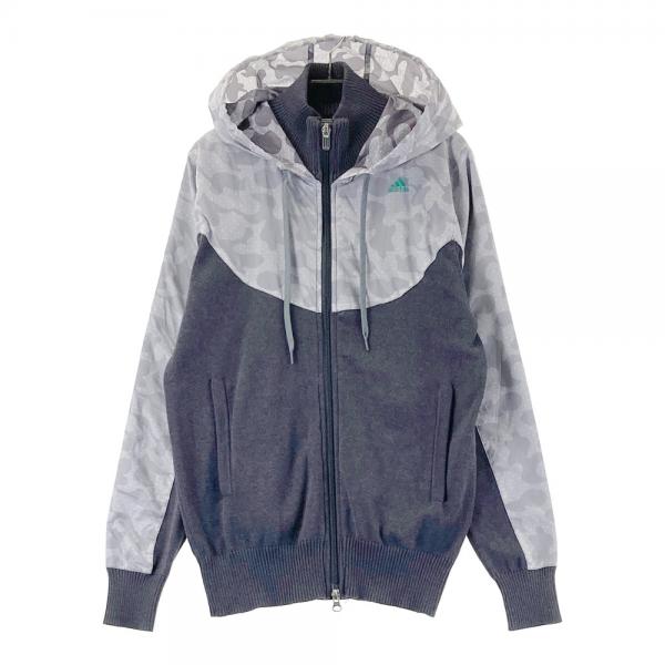 【キャロウェイ】ゴルフ フリース 迷彩カモ柄 ジップ ジャケット M グレー×白 ADIDAS GOLF アディダスゴルフ A04043 ニット切替 ジップ