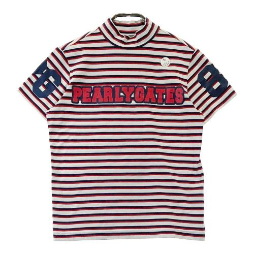 サイズ：0 PEARLY GATES パーリーゲイツ  ハイネック 半袖Tシャツ ボーダー柄 ネイビー系 [240101418863] ゴルフウェア レディース ストスト PEARLY GATES パーリーゲイツ 半袖ハイネックTシャツ ネイビー系