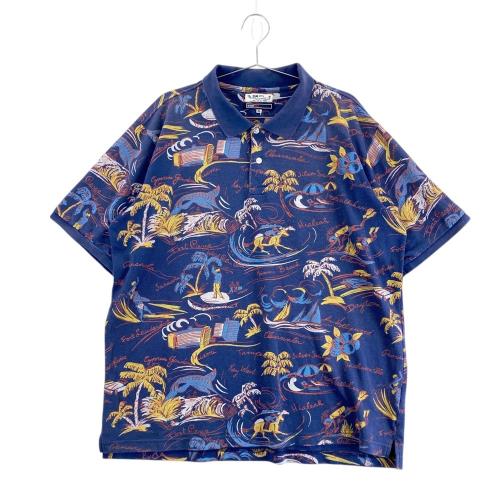 BEAMS GOLF ビームスゴルフ 半袖ポロシャツ 総柄 ネイビー系