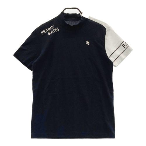 サイズ：5 PEARLY GATES パーリーゲイツ 2023年モデル ハイネック 半袖Tシャツ 切替チェック柄 ネイビー系 [240101456450] ゴルフウェア メンズ ストスト PEARLY GATES パーリーゲイツ 2023年モデル ハイネック 半袖T