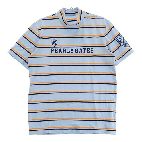 サイズ：6 PEARLY GATES パーリーゲイツ 053-2267705 ハイネック 半袖Tシャツ ロゴ総柄 パープル系 [240101410987] ゴルフウェア メンズ ストスト PEARLY GATES パーリーゲイツ 053-2267705 ハイネック 半袖T