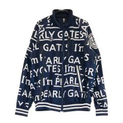 サイズ：0 PEARLY GATES パーリーゲイツ ×komatsu 2WAYナイロンジップジャケット ニコちゃん ロゴ総柄 ネイビー系 [240101482710] ゴルフウェア レディース ストスト PEARLY GATES パーリーゲイツ ×komatsu 2WAYナイロンジップ