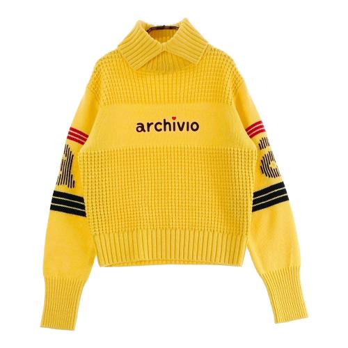 サイズ：38 ARCHIVIO アルチビオ  ウール混 襟付 ニットセーター  イエロー系 [240101483843] ゴルフウェア レディース ストスト ARCHIVIO アルチビオ ウール混 襟付 ニットセーター イエロー系