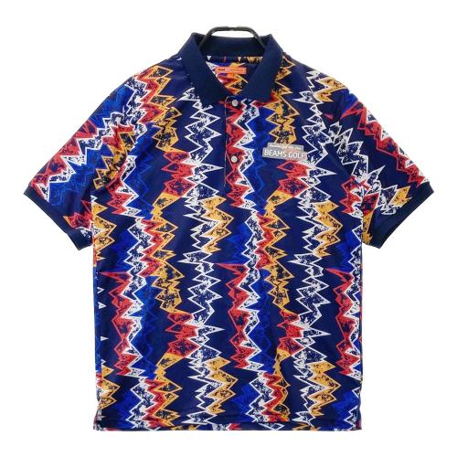 beams golf ビームス　ポロシャツ　チェック　極美品　ネイビー　S BEAMS GOLF ビームスゴルフ 半袖ポロシャツ 総柄 ネイビー系
