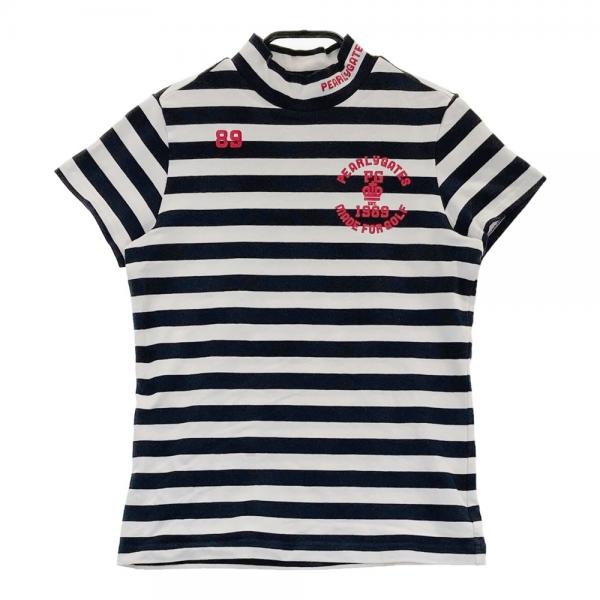 サイズ：0 PEARLY GATES パーリーゲイツ  ハイネック 半袖Tシャツ ボーダー柄 ネイビー系 [240101418863] ゴルフウェア レディース ストスト PEARLY GATES パーリーゲイツ ハイネック 半袖Tシャツ ボーダー