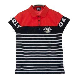 サイズ：0 PEARLY GATES パーリーゲイツ  半袖ポロシャツ サイドロゴ サッカー地 ストライプ柄 ネイビー系 [240101468438] ゴルフウェア レディース ストスト サイズ：0 PEARLY GATES パーリーゲイツ 半袖ポロシャツ サイド