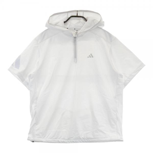 サイズ：L ADIDAS GOLF アディダスゴルフ 2024年モデル JE8319 フード付 ハーフジップ 半袖ジャケット  ホワイト系 [240101486059] ゴルフウェア レディース ストスト ADIDAS GOLF アディダスゴルフ 2024年モデル JE8319 フード付