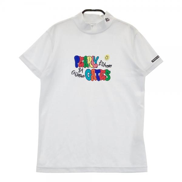 サイズ：2 PEARLY GATES パーリーゲイツ 2024年モデル ニコちゃん モックネック 半袖Tシャツ  ホワイト系 [240101486721] ゴルフウェア レディース ストスト PEARLY GATES パーリーゲイツ 2024年モデル ニコちゃん モック