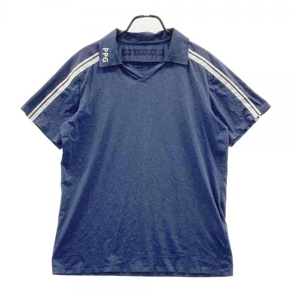サイズ：5 PEARLY GATES パーリーゲイツ PPG 襟付 Vネック 半袖Tシャツ  ブルー系 [240101486797] ゴルフウェア メンズ ストスト PEARLY GATES パーリーゲイツ PPG 襟付 Vネック 半袖Tシャツ