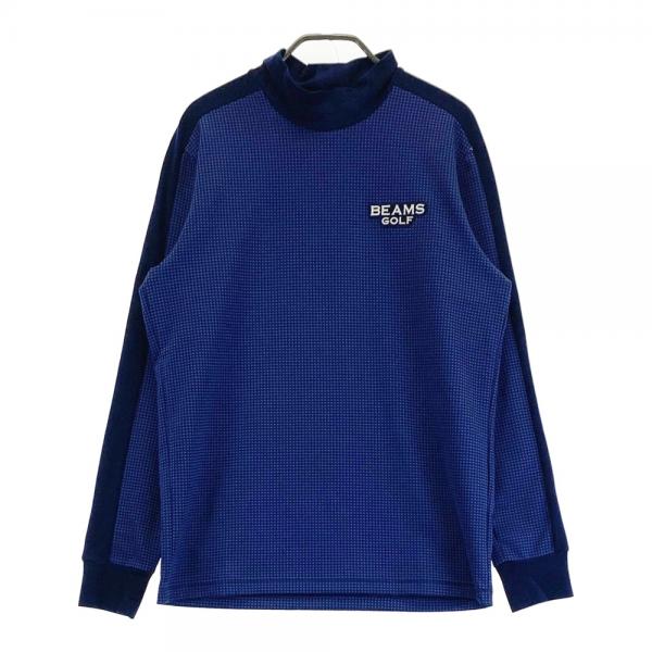 サイズ：S BEAMS GOLF ビームスゴルフ  ハイネック長袖Tシャツ 総柄 ネイビー系 [240101487253] ゴルフウェア メンズ ストスト BEAMS GOLF ビームスゴルフ ハイネック長袖Tシャツ 総柄