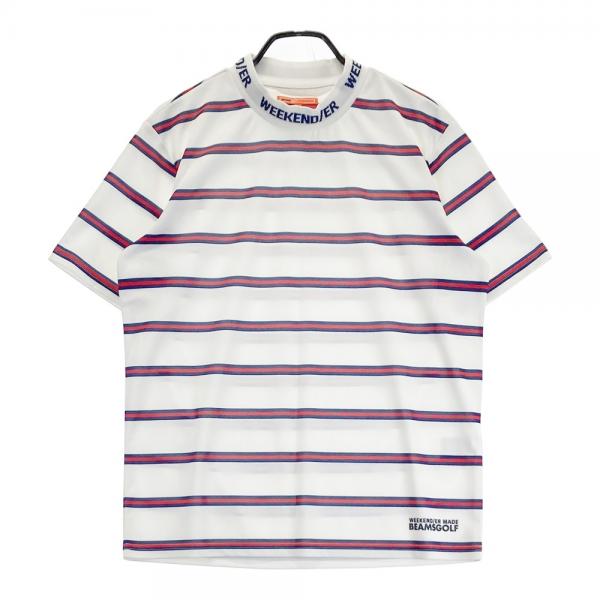サイズ：L BEAMS GOLF ビームスゴルフ  ハイネック半袖Tシャツ ボーダー柄 ホワイト系 [240101487449] ゴルフウェア メンズ ストスト BEAMS GOLF ビームスゴルフ ハイネック半袖Tシャツ ボーダー柄