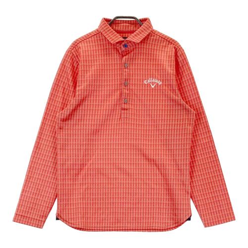 サイズ：LL CALLAWAY キャロウェイ  長袖ポロシャツ ボタンダウン 総柄 レッド系 [240101466382] ゴルフウェア メンズ ストスト CALLAWAY キャロウェイ 長袖ポロシャツ ボタンダウン 総柄
