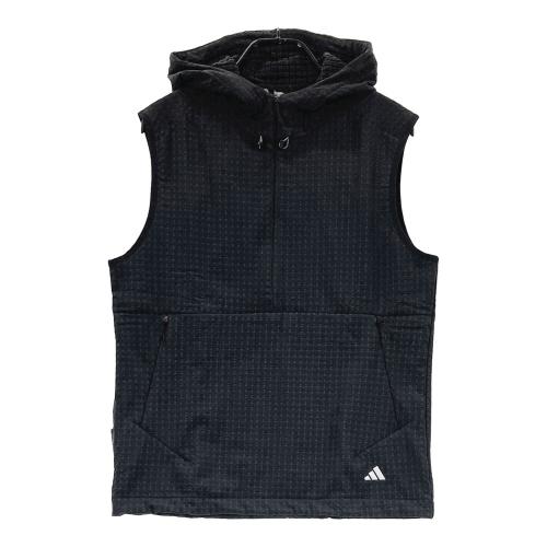 サイズ：M ADIDAS GOLF アディダスゴルフ 2024年 WIND.RDY 裏起毛 フード ハーフジップベスト  ブラック系 [240101488372] ゴルフウェア メンズ ストスト ADIDAS GOLF アディダスゴルフ 2024年 WIND.RDY 裏起毛 フード
