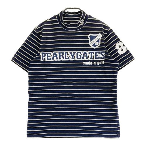サイズ：6 PEARLY GATES パーリーゲイツ  ハイネック 半袖Tシャツ ボーダー柄 ホワイト系 [240101482663] ゴルフウェア メンズ ストスト PEARLY GATES パーリーゲイツ ハイネック 半袖Tシャツ ボーダー