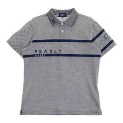 【中古】PEARLY GATES メンズ モックネック ブルー サイズ5 KAZEメッシュ半袖モックネックカットソー ＜ロゴボーダー柄