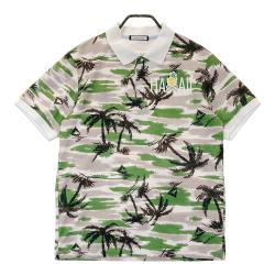 MARK&LONA マークアンドロナ　ポロシャツ　半袖　総柄　メンズ　ゴルフ　L MARK&LONA マークアンドロナ 半袖ポロシャツ 黒×白 斜めロゴ総柄