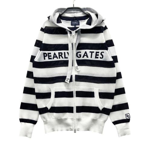 サイズ：1 PEARLY GATES パーリーゲイツ  長袖 ニット ジップジャケット 星 ボーダー柄 ネイビー系 [240101489491] ゴルフウェア レディース ストスト PEARLY GATES パーリーゲイツ 長袖 ニット ジップジャケット 星