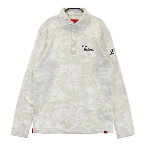 サイズ：4 NEW BALANCE GOLF ニューバランス 2024年モデル モックネック長袖Tシャツ ロゴ総柄 ブラック系 [240101466341] ゴルフウェア メンズ ストスト NEW BALANCE GOLF ニューバランス 2024年モデル モックネック