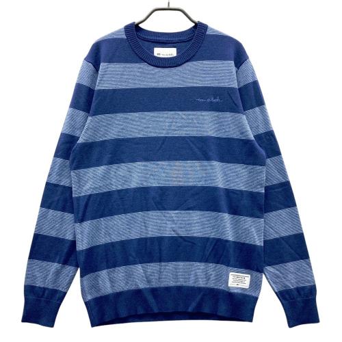 サイズ：M TRAVIS MATHEW トラビスマシュー  リネン混 長袖ニットセーター ボーダー柄 ブルー系 [240101464152] ゴルフウェア メンズ ストスト TRAVIS MATHEW トラビスマシュー リネン混 長袖ニットセーター