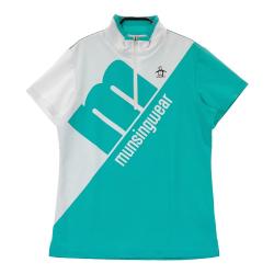 サイズ：L MUNSING WEAR マンシングウェア 2023年モデル ハーフジップ 半袖ポロシャツ  ブルー系 [240101469489] ゴルフウェア レディース ストスト MUNSING WEAR マンシングウェア 2023年モデル ハーフジップ 半袖