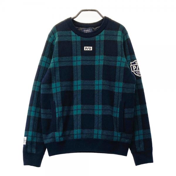【美品】PEARLYGATES チェック柄タートルネックセーター　パーリーゲイツ PEARLY GATES メンズ チェック柄タートルネックニット PEARLY