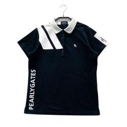 【パーリーゲイツ】極美品 ポロシャツ フレア ドット 総柄 ネイビー レディース reonard_1-240001124885