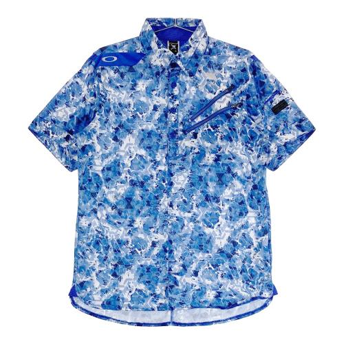 サイズ：L OAKLEY オークリー 434183JP 半袖ポロシャツ ボタンダウン 総柄 ネイビー系 [240101461247] ゴルフウェア メンズ ストスト OAKLEY オークリー 434183JP 半袖ポロシャツ ボタンダウン 総柄