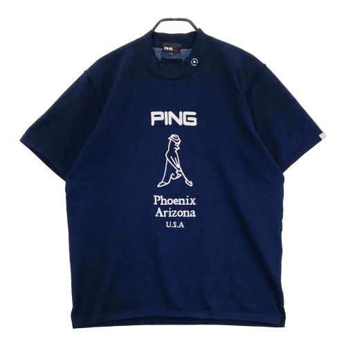 サイズ：S PING ピン 2022年 ハイネック 半袖Tシャツ バック星プリント ネイビー系 [240101484298] ゴルフウェア レディース ストスト PING ピン 2024年モデル ハイネック 半袖ニットTシャツ ネイビー