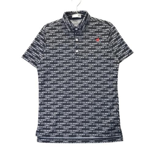 LE COQ GOLF ルコックゴルフ 半袖ポロシャツ ロゴ総柄 ネイビー系