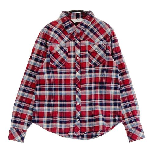 【美品】マンシングウェア ゴルフウェア　長袖シャツ　レッド　チェック柄　Ｌ 美品】マンシングウェア ゴルフウェア 長袖シャツ レッド