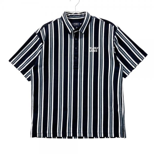 PEARLY GATES ストライプポロシャツ 水色サイズ0新品未使用 KAZEメッシュ半袖ポロシャツ ＜ロゴバイヤスボーダー柄