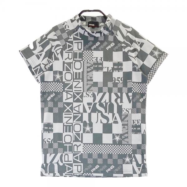 PING ピン 2023年モデル ハイネック半袖Tシャツ 総柄 グレー系