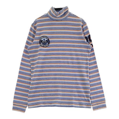 美品【パーリーゲイツ】ゴルフ ハイネック 長袖Tシャツ ロンT 総柄 紺×白 PEARLY GATES パーリーゲイツ ハイネック 長袖Tシャツ ボーダー